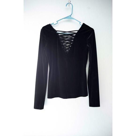 Bailey 44 Revolve Black Coven Lace Up Velvet Slim Fit Stretch Top Size S - Picture 4 of 8
